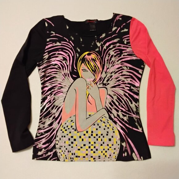 Custo “Angel” Graphic Long Sleeve Top Sz 3 – Pop Art / Y2K Angelic Street Style - Picture 1 of 12
